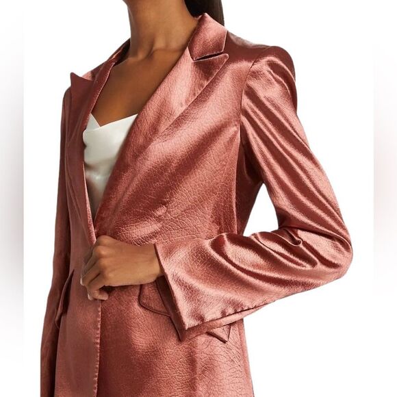 Cinq à Sept Karis Tailored Textured Metallic Satin Blazer Size 10 Copper Pink - Picture 5 of 15